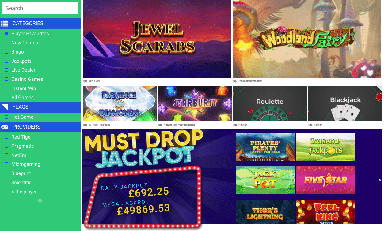 Screenshot of Monster casino game selection