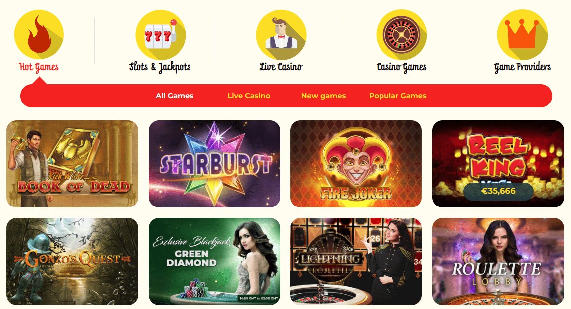 Screenshot of Kassu casino game selection