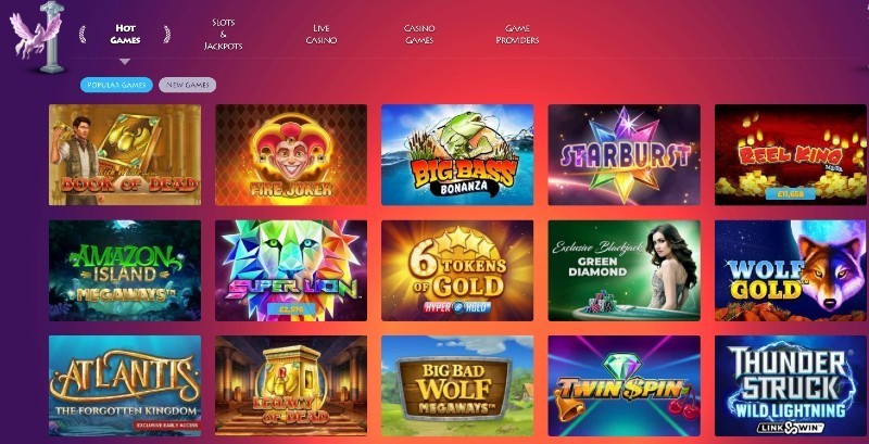 Screenshot of the Casino Gods game selection