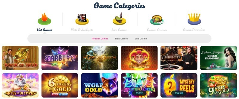 Screenshot of the Casino Joy game selection