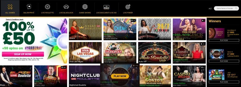 CasinoLuck live casino game selection