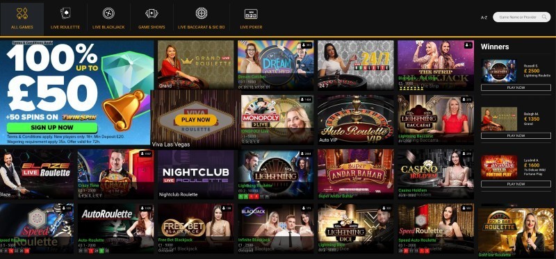 Screenshot of the live casino at Next casino