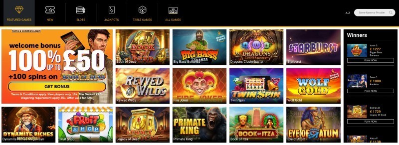 Screenshot of the Wildslots game selection