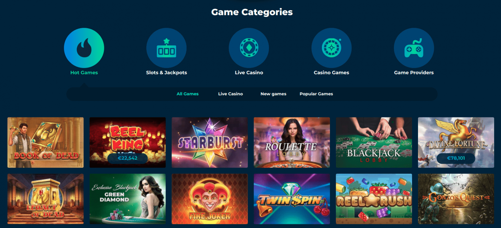 Casino Planet game selection