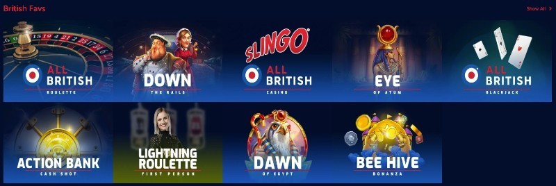 Exclusive games and favourites at All British Casino