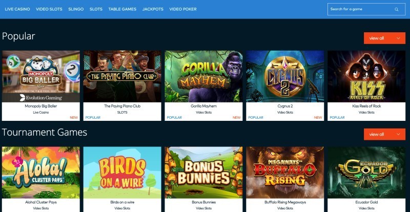 Screenshot of the Fun Casino game selection