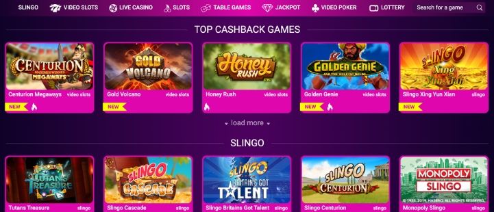 The game selection at No Bonus Casino