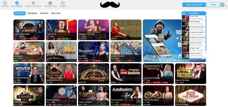 Screenshot of the Mr Play live casino game selection