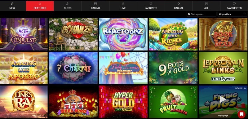 Screenshot of the Schmitts casino games selection