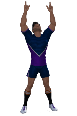 Rugby player pointing upwards