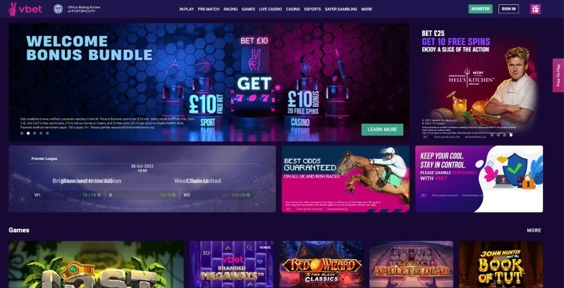 Screenshot of the VBET website