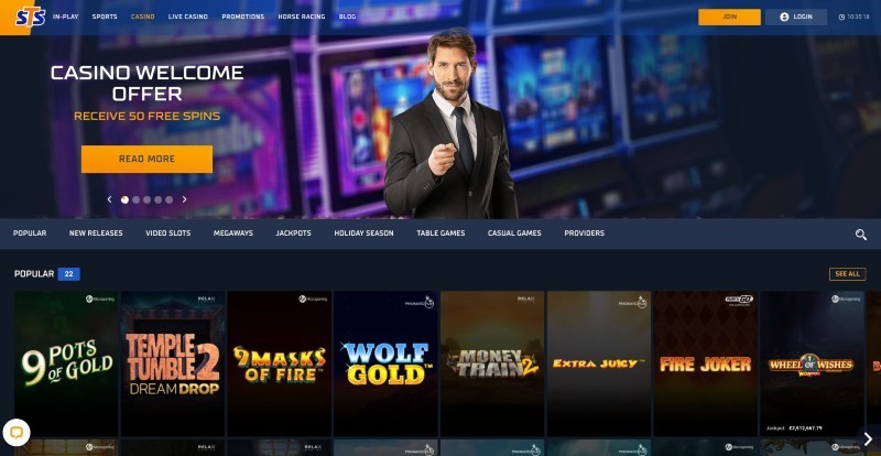 Screenshot of the STS casino game selection