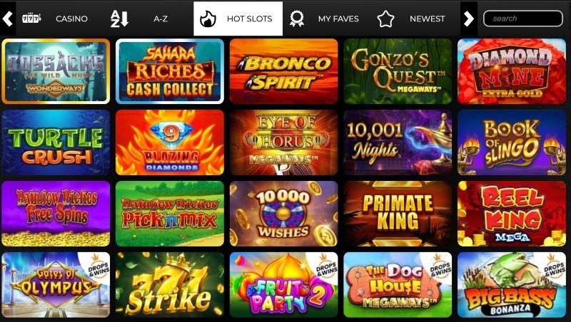 Screenshot of the game selection at Swanky Bingo