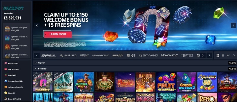 Screenshot of Novibet casino game selection