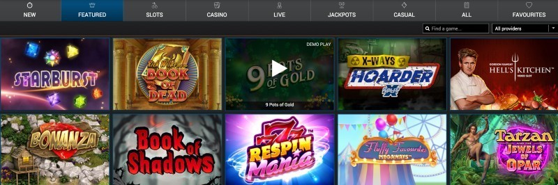 screenshot of jackpot paradise game selection