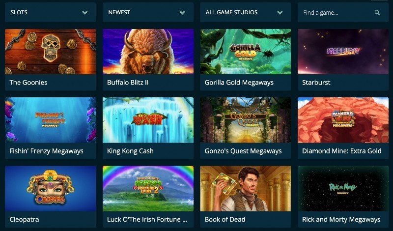 Screenshot of the Casinoland game selection