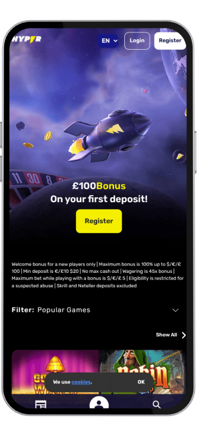 A preview on Hyper Casino on a smartphone