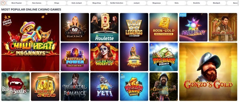 Screenshot of the netbet casino game section