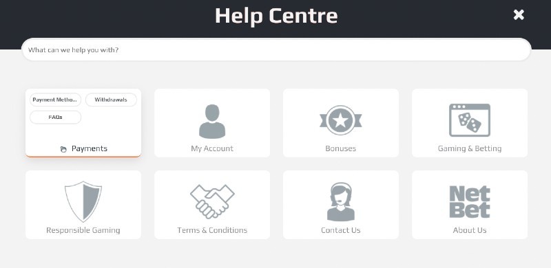 Screenshot of the help centre at NetBet