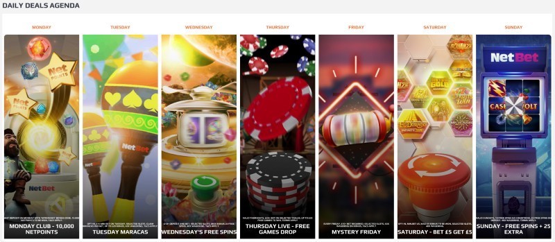 Screenshot of daily deals at NetBet casino