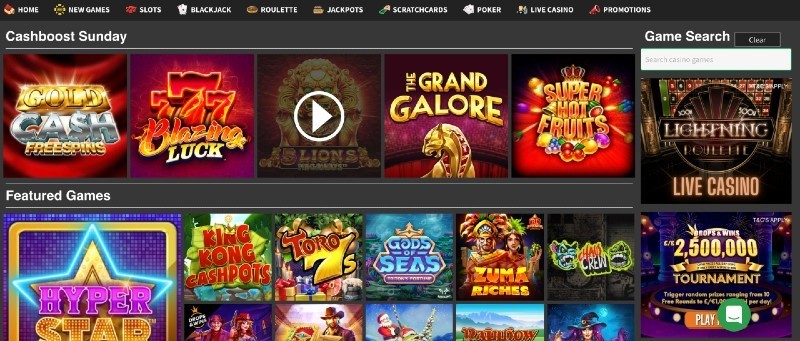 Screenshot of the Quinnbet casino selection