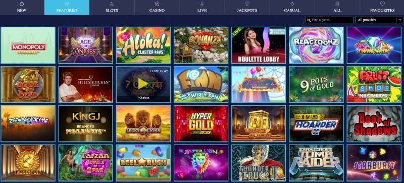 Screenshot of the Tebwin casino game selection