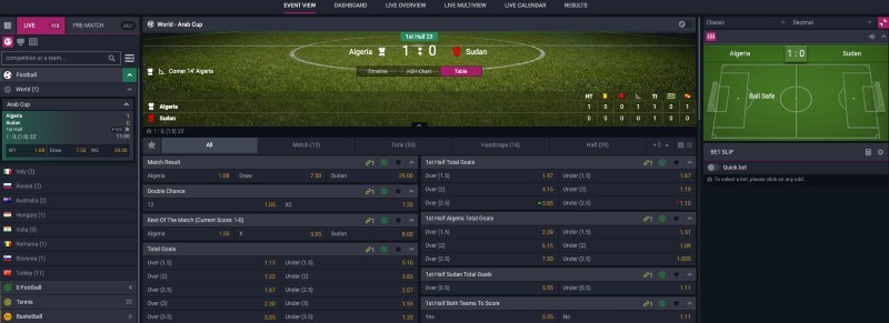 Screenshot of the Tebwin sportsbook