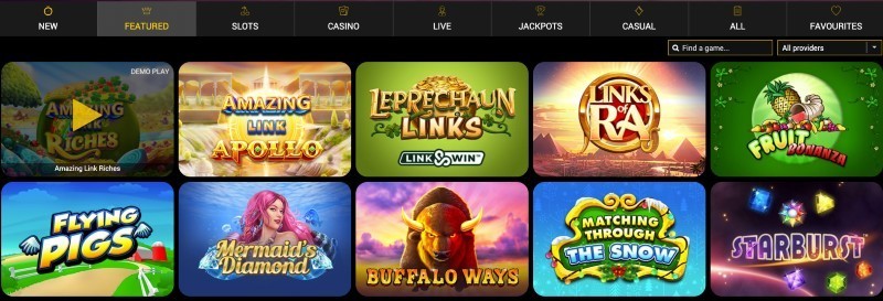 Screenshot of the Conquer Casino game selection