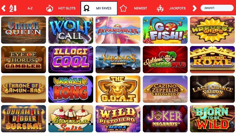 Screenshot of the Great Britain Casino game selection