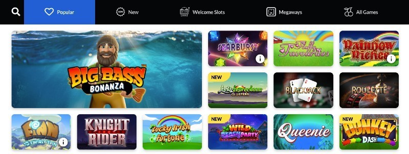 Screenshot of the game selection at 333 Casino