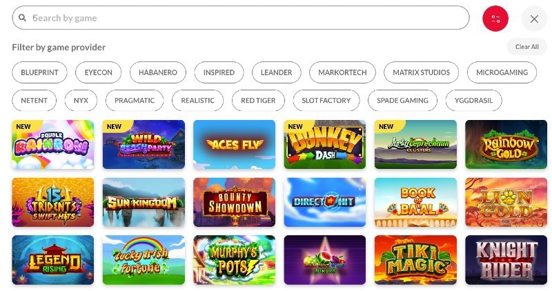 Screenshot of the game selection at DiceDen