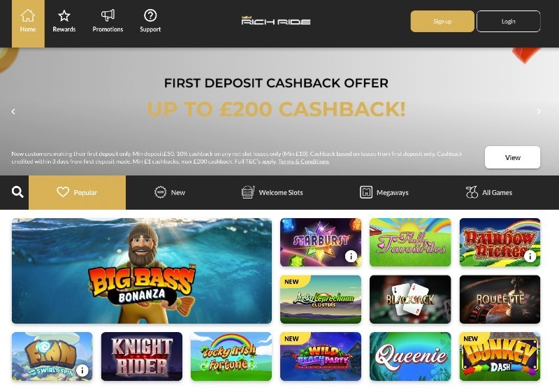 Screenshot of the game selection at Rich Ride casino
