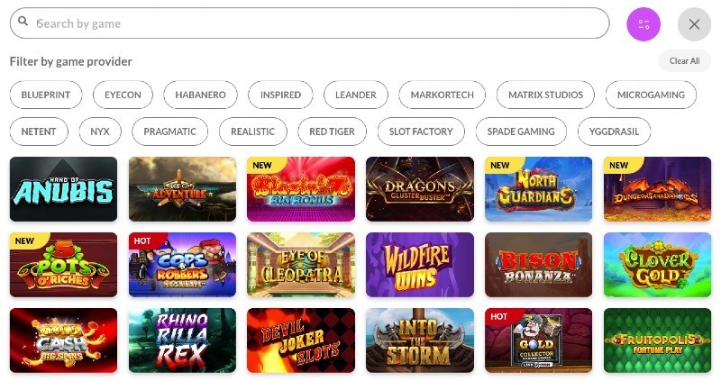 Screenshot of the search box in the Jackpot Slot game selection