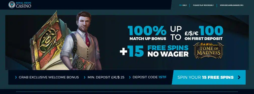 Banner for the Royal Swipe Casino welcome offer