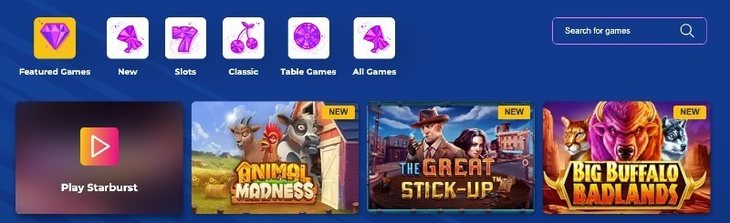 Screenshot of the casino game selection at Slots n'Play