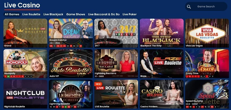 Screenshot of the live casino at Plaza Royal