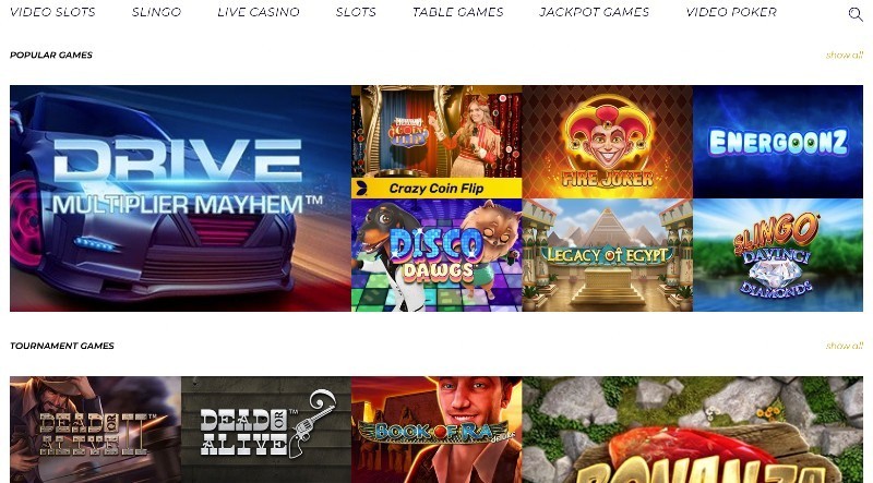 Screenshot of the Race Casino game selection