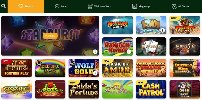 Screenshot of the game selection at Slots Jungle casino