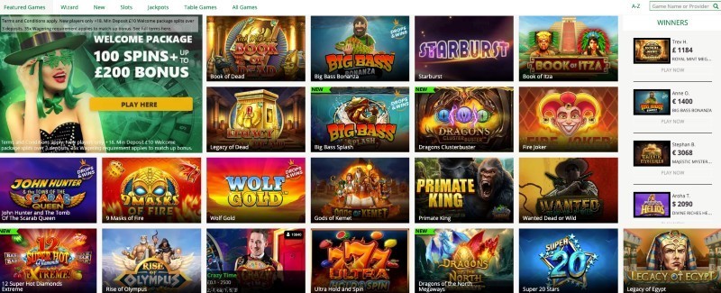Screenshot of the Luckster casino game selection