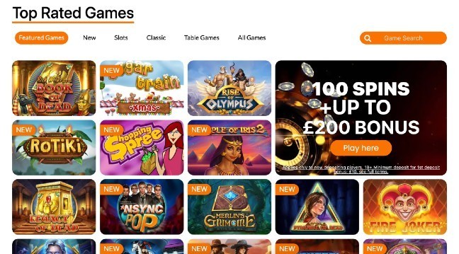 Screenshot of the game selection at ZetBet casino