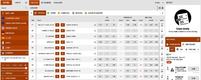 Screenshot of the ZetBet sportsbook