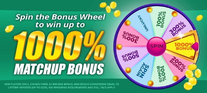 Welcome bonus, bonus wheel, at Spin Hill casino