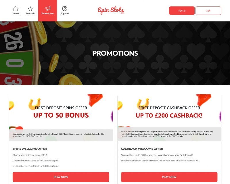 Screenshot of the Spin Slots promotion page