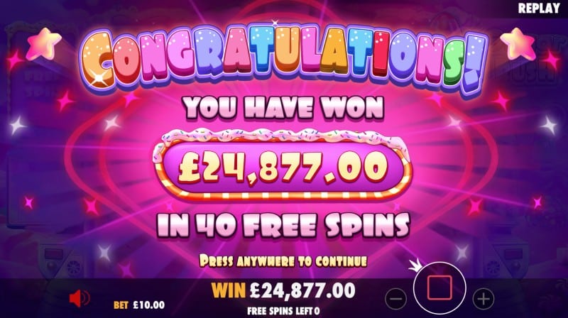 Screenshot of a big win on Sugar Rush