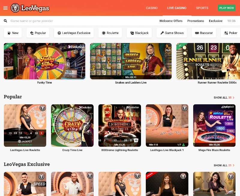 LeoVegas live casino spillutvalg