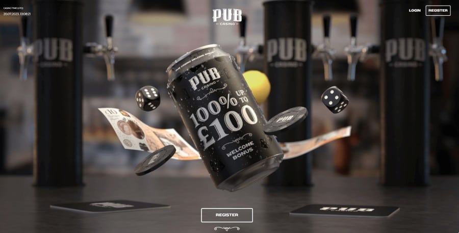 Screenshot of the Pub Casino homepage