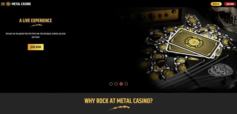 Screenshot of the metal casino website