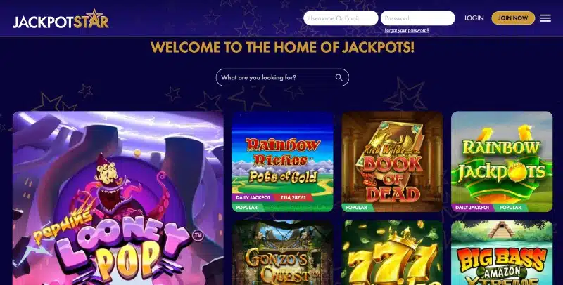 Screenshot of Jackpot Star home page
