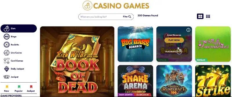 Screenshot of Jackpot Star casino games selection