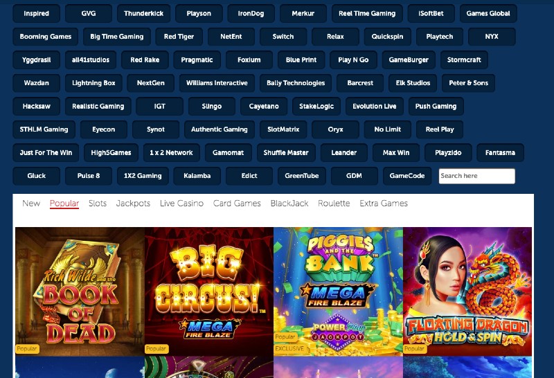 Screenshot of the CasinoRedKings game selection